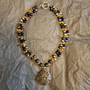 Black and Orange Custom Designed Beaded Locket